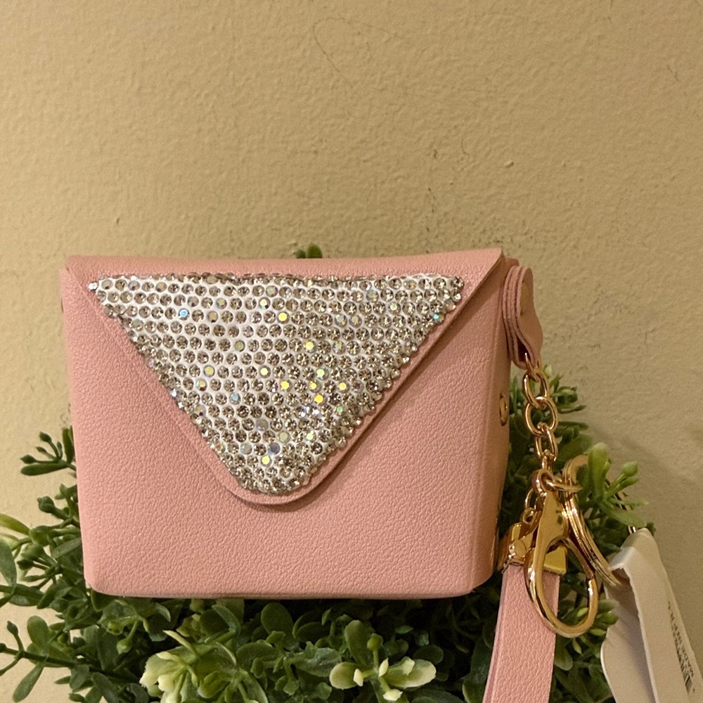 Elegant Pink Rhinestone Key Holder Bag Charm Credit card Mini wallet wristlet